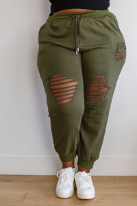 Thumbnail for Kick Back Distressed Joggers in Olive