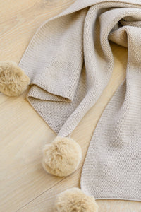 Thumbnail for Knitted Fuzzy Pom Pom Scarf In Beige