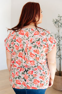 Thumbnail for Lizzy Cap Sleeve Top in Coral and Beige Floral