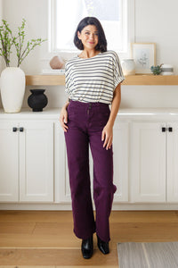 Thumbnail for Petunia High Rise Wide Leg Jeans in Plum