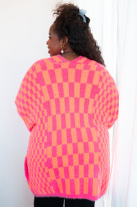 Thumbnail for Noticed in Neon Checkered Cardigan in Pink and Orange