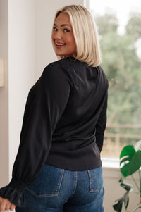 Thumbnail for Peaceful Moments Smocked Sleeve Blouse in Black