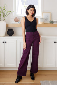 Thumbnail for Petunia High Rise Wide Leg Jeans in Plum