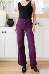 Thumbnail for Petunia High Rise Wide Leg Jeans in Plum