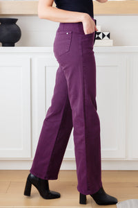 Thumbnail for Petunia High Rise Wide Leg Jeans in Plum