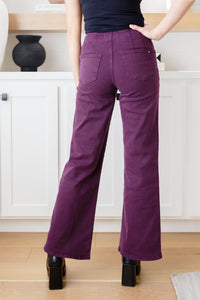 Thumbnail for Petunia High Rise Wide Leg Jeans in Plum