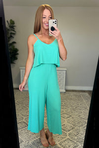 Thumbnail for Ribbed Double Layer Jumpsuit in Mint