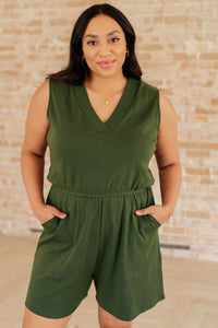 Thumbnail for Sleeveless V-Neck Romper in Army Green