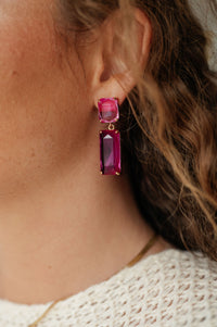 Thumbnail for Sparkly Spirit Rectangle Crystal Earrings in Pink