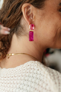 Thumbnail for Sparkly Spirit Rectangle Crystal Earrings in Pink