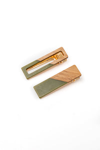 Thumbnail for Two Tone Hair Clip Set in Green