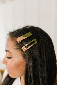 Thumbnail for Two Tone Hair Clip Set in Green