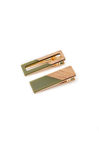 Thumbnail for Two Tone Hair Clip Set in Green