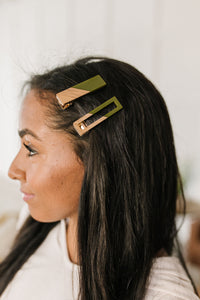 Thumbnail for Two Tone Hair Clip Set in Green