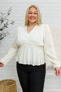 Thumbnail for Xanidu Long Sleeve V Neck Blouse in White