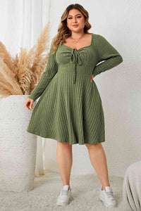 Thumbnail for Plus Size Sweetheart Neck Long Sleeve Ribbed Dress