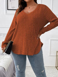 Thumbnail for Plus Size V-Neck Long Sleeve T-Shirt