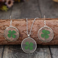 Thumbnail for Lucky Clover Alloy Acrylic Earrings and Necklace Jewelry Set