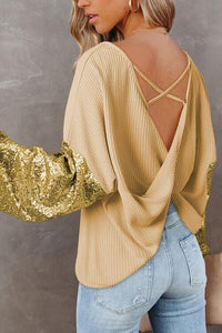 Thumbnail for Sequin Waffle-Knit Blouse