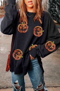 Thumbnail for Pumpkin Print Dropped Shoulder Sweatshirt