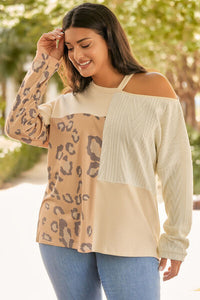 Thumbnail for Plus Size Leopard Color Block Long Sleeve T-Shirt