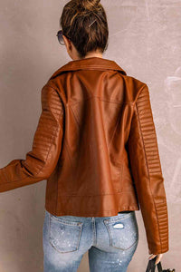 Thumbnail for Ribbed Faux Leather Jacket