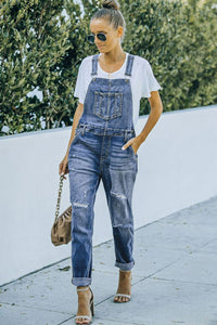 Thumbnail for Pocketed Distressed Denim Overalls