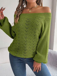 Thumbnail for Openwork Off-Shoulder Long Sleeve Sweater