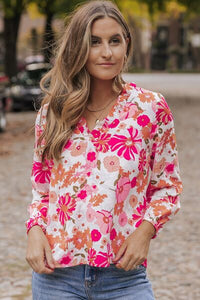 Thumbnail for Floral V-Neck Frill Long Sleeve Blouse