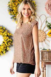 Thumbnail for Sequin Round Neck Capped Sleeve Tank