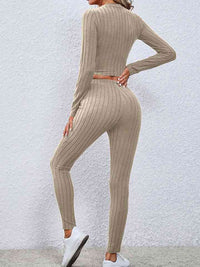 Thumbnail for Crisscross Knit Top and Leggings Set