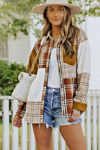 Thumbnail for Double Take Plaid Color Block Dropped Shoulder Shacket