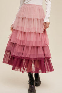 Thumbnail for Elastic Waist Layered Tulle Midi Skirt