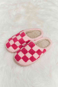 Thumbnail for Melody Checkered Print Plush Slide Slippers