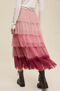 Thumbnail for Elastic Waist Layered Tulle Midi Skirt