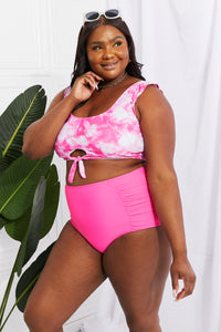 Thumbnail for Marina West Swim Sanibel Crop Swim Top and Ruched Bottoms Set in Pink