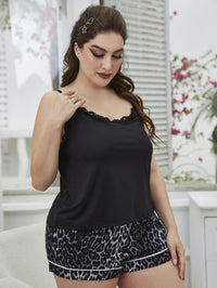 Thumbnail for Plus Size Lace Trim Scoop Neck Cami and Printed Shorts Pajama Set