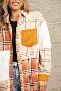 Thumbnail for Double Take Plaid Color Block Dropped Shoulder Shacket