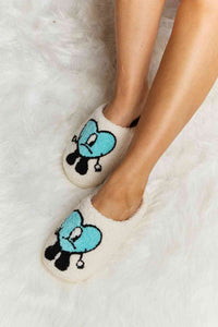 Thumbnail for Melody Love Heart Print Plush Slippers