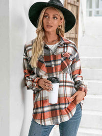 Thumbnail for Meet You Outside Plaid Button Down Curved Hem Shacket