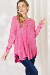 Thumbnail for Zenana Oversized Washed Waffle Long Sleeve Top