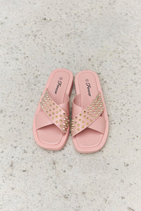 Thumbnail for Forever Link Studded Cross Strap Sandals in Blush