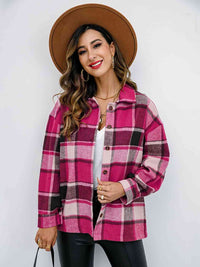 Thumbnail for Plaid Button Up Collared Neck Jacket