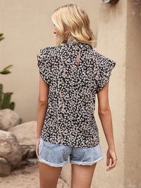 Thumbnail for Ditsy Floral Mock Neck Cap Sleeve T-Shirt