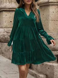 Thumbnail for Notched Long Sleeve Tiered Dress