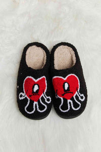 Thumbnail for Melody Love Heart Print Plush Slippers