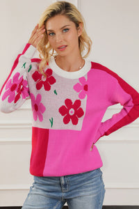 Thumbnail for Floral Round Neck Dropped Shoulder Sweater