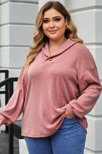 Thumbnail for Plus Size Dropped Shoulder Collared Neck T-Shirt