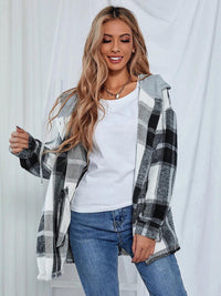 Thumbnail for Plaid Hooded Jacket with Pockets