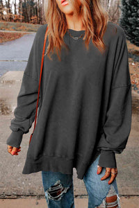 Thumbnail for Dropped Shoulder Round Neck Long Sleeve Blouse